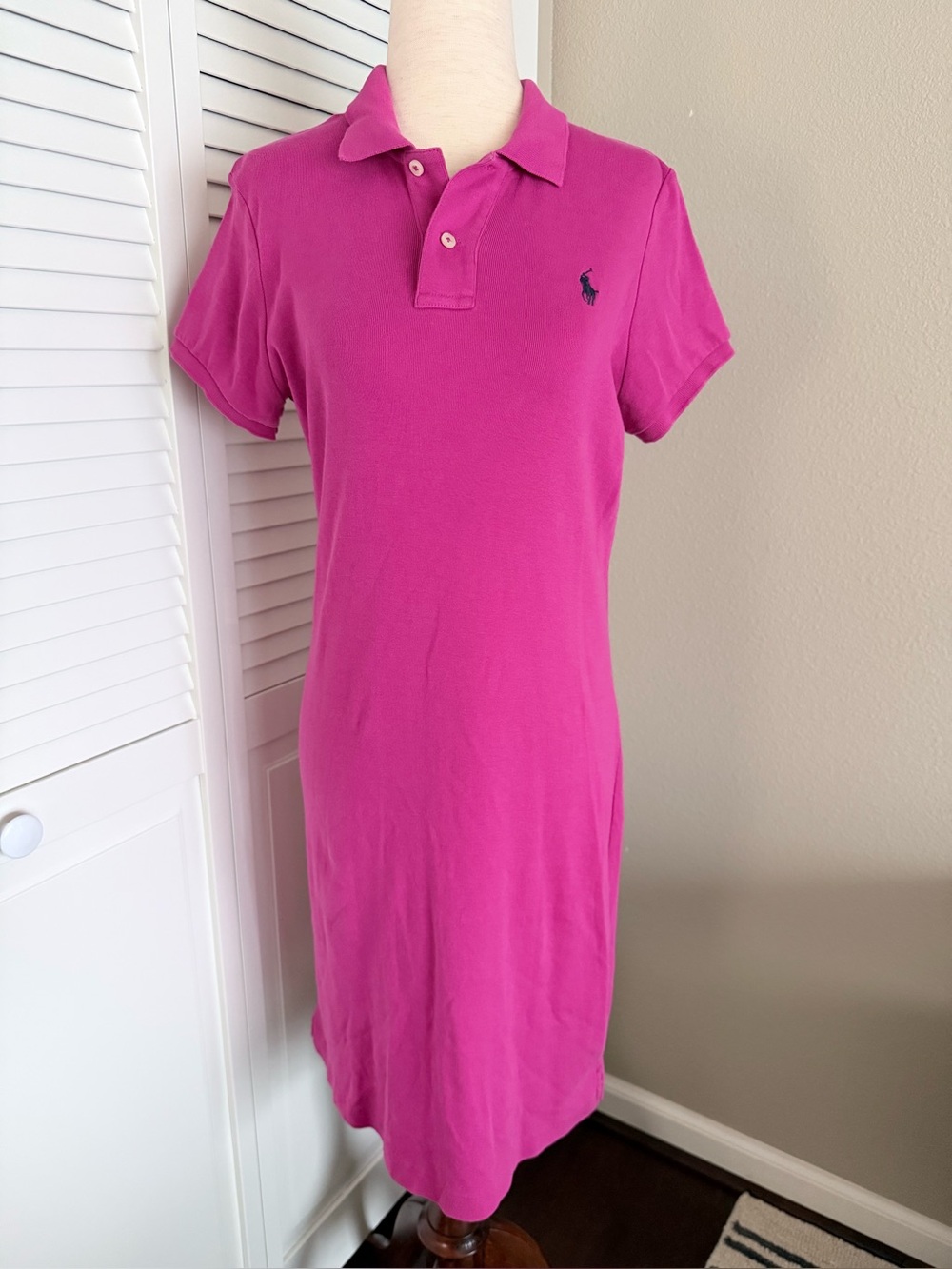Polo by Ralph Lauren Fuchsia Polo Midi Dress with Navy Pony